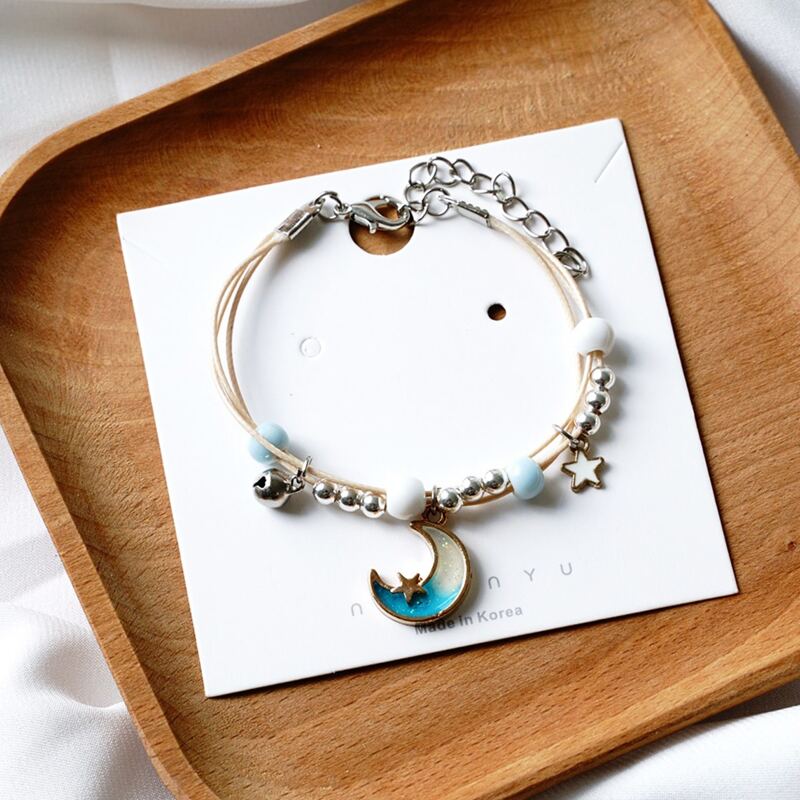 

Star & Moon Rope Bracelet, Baby blue