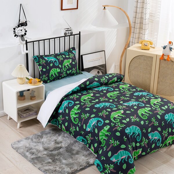 

Kids Chameleon Print Duvet Cover Set Without Filler, Multicolor