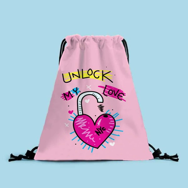 

Letter & Heart Graphic Drawstring Backpack, Pink