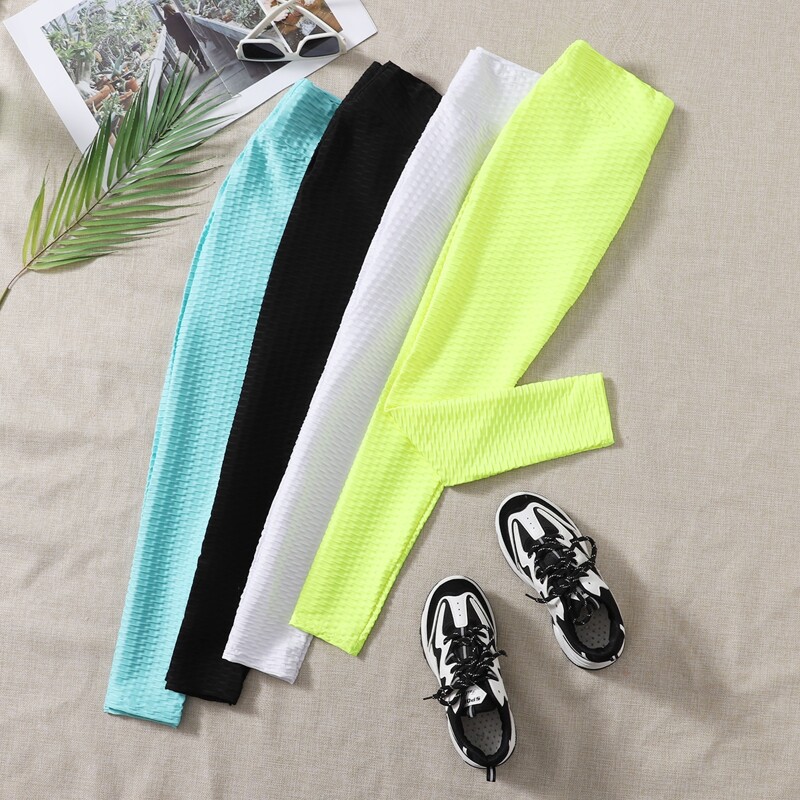 

4pcs Textured Scrunch Butt Sports Leggings, Multicolor