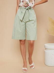 SHEIN Shorts Auto Ajustables Sólidos Con Cinturón - verde menta - Ver 1