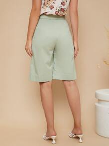 SHEIN Shorts Auto Ajustables Sólidos Con Cinturón - verde menta - Ver 2