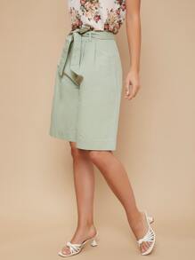 SHEIN Shorts Auto Ajustables Sólidos Con Cinturón - verde menta - Ver 6