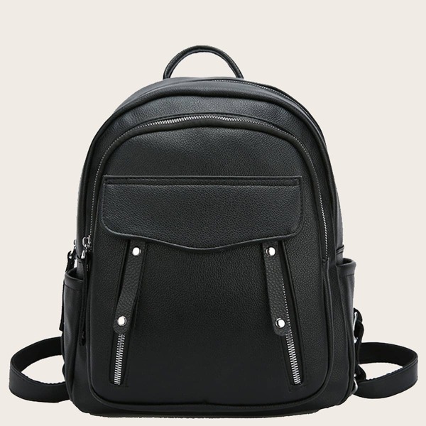 

Double Zip Front Backpack, Black