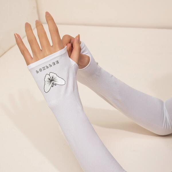 

Butterfly Pattern Fingerless Arm Sleeves, White