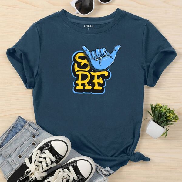 

Gesture & Letter Graphic Tee, Navy blue