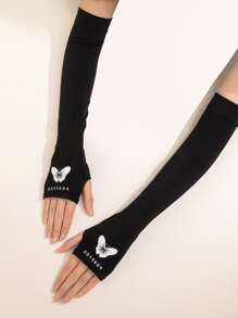 1pair Ladies Luminous Butterfly Ice Silk Sun Protection Arm Sleevesy2k - Black - View 2