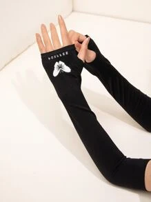 1pair Ladies Luminous Butterfly Ice Silk Sun Protection Arm Sleevesy2k - Black - View 3