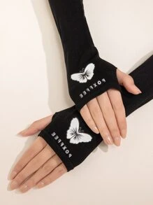 1pair Ladies Luminous Butterfly Ice Silk Sun Protection Arm Sleevesy2k - Black - View 4