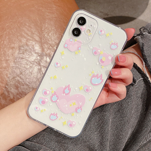 

Fire & Heart Pattern Phone Case, Clear