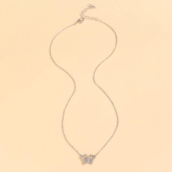 

Hollow Out Butterfly Charm Necklace, Silver