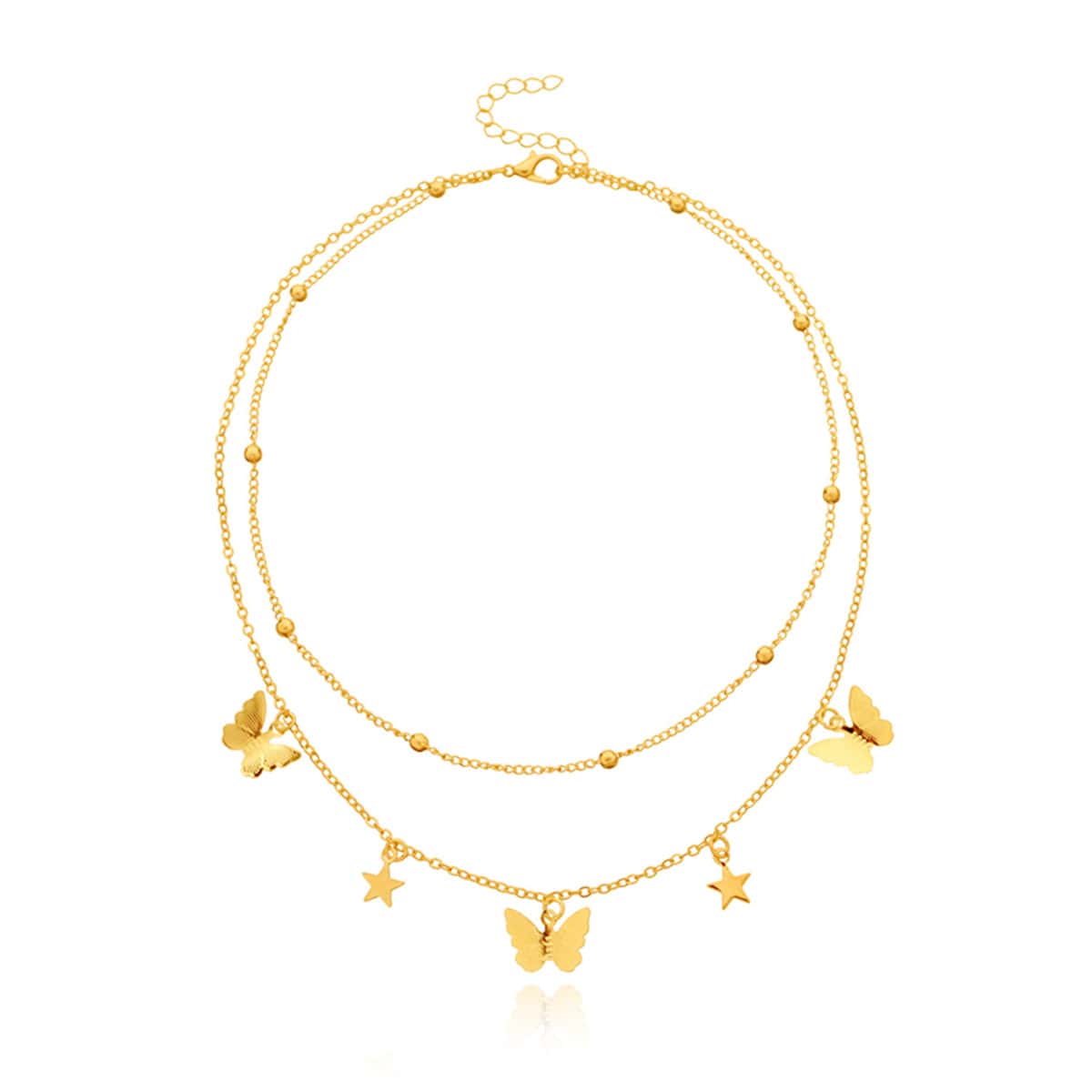 

1pc Butterfly Double Layered Necklace, Gold