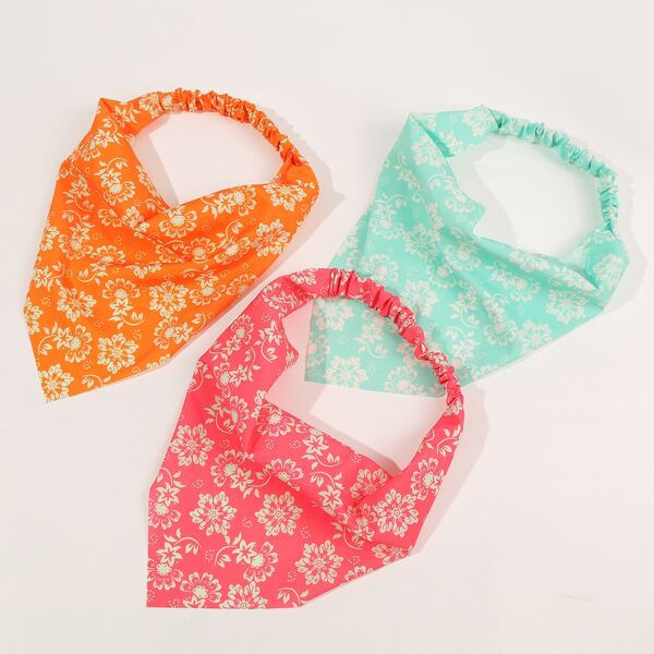 

3pcs Flower Print Hair Band, Multicolor