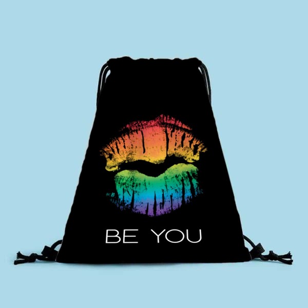 

Colorful Lip Graphic Drawstring Backpack, Black