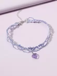 心形吊墜頸鍊 - 淡紫色 - 查看 2