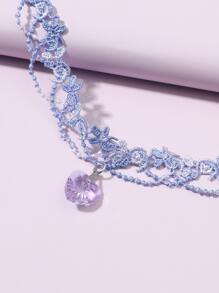 心形吊墜頸鍊 - 淡紫色 - 查看 3