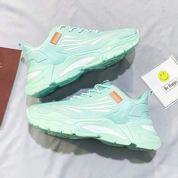

Men Lace-up Front Chunky Sneakers, Mint blue