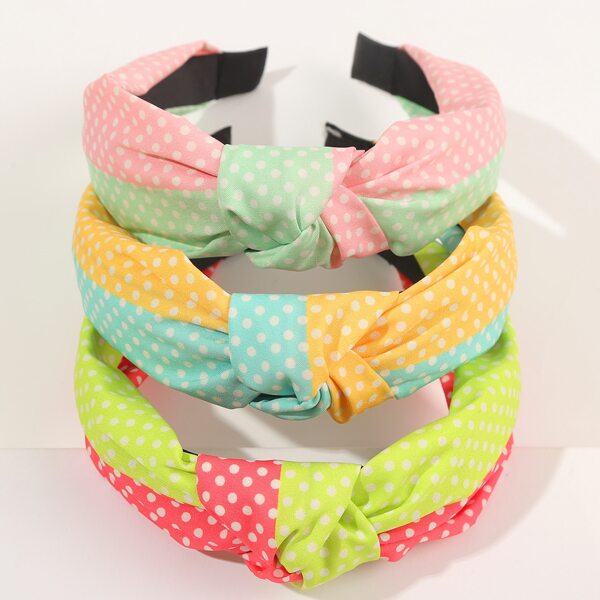 

3pcs Polka Dot Knot Decor Headband, Multicolor