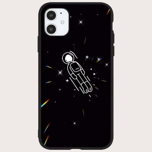

Cartoon Astronaut Phone Case, Black and white