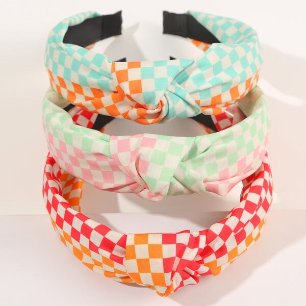 

3pcs Plaid Knot Decor Headband, Multicolor