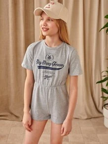 SHEIN Girls Letter Graphic Tee Romper - Light Grey - View 1