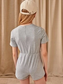 SHEIN Girls Letter Graphic Tee Romper - Light Grey - View 2