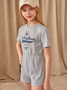 SHEIN Girls Letter Graphic Tee Romper - Light Grey - View 4