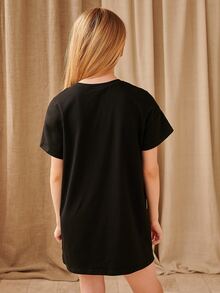 SHEIN Girls Letter & Motorcycle Print Dress - Black - View 2
