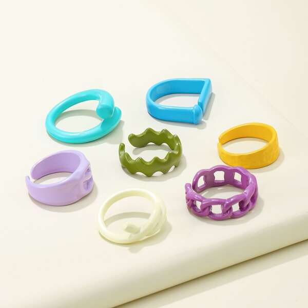 

7pcs Hollow Out Ring, Multicolor