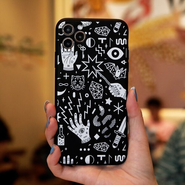 

Cartoon Graphic Phone Case, Black and white
