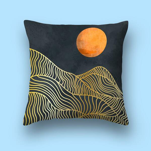 

Moon Print Cushion Cover Without Filler, Multicolor