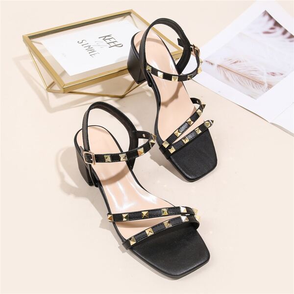 

Studded Decor Chunky Sandals, Black