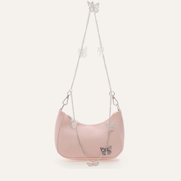 

Metal Butterfly Charm Chain Shoulder Bag, Pink