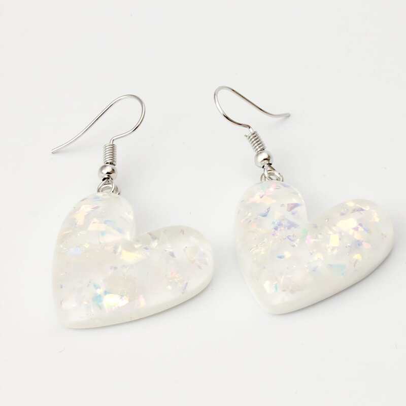 

Heart Charm Drop Earrings, White