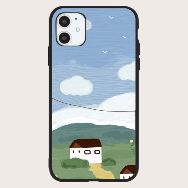 

Contrast Frame Landscape Print Phone Case, Multicolor