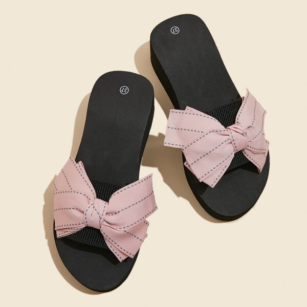 

Bow Decor Open Toe Slides, Pink