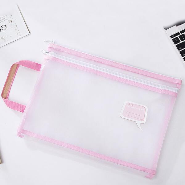 

1pc Mesh File Bag, Baby pink