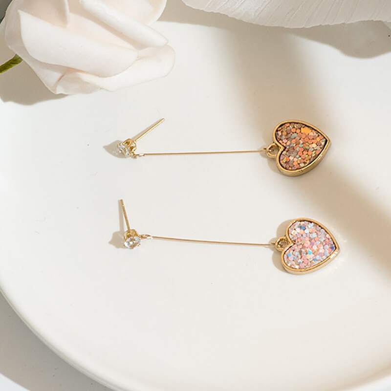 

Heart Charm Drop Earrings, Gold