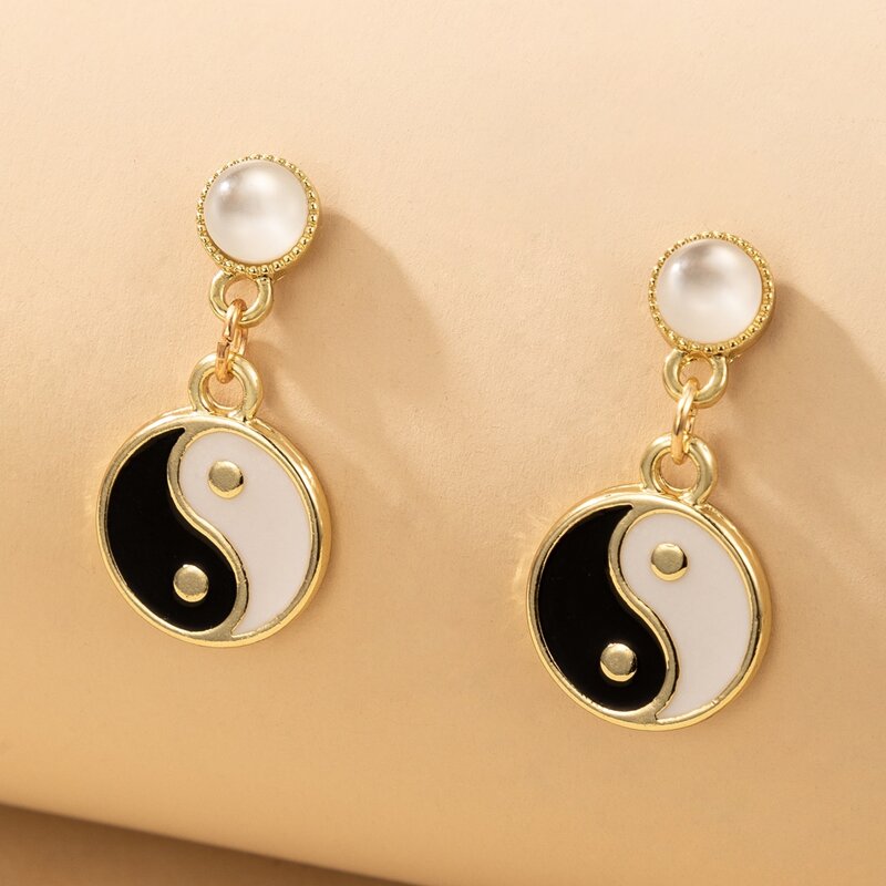

Yin & Yang Charm Earrings, Black and white