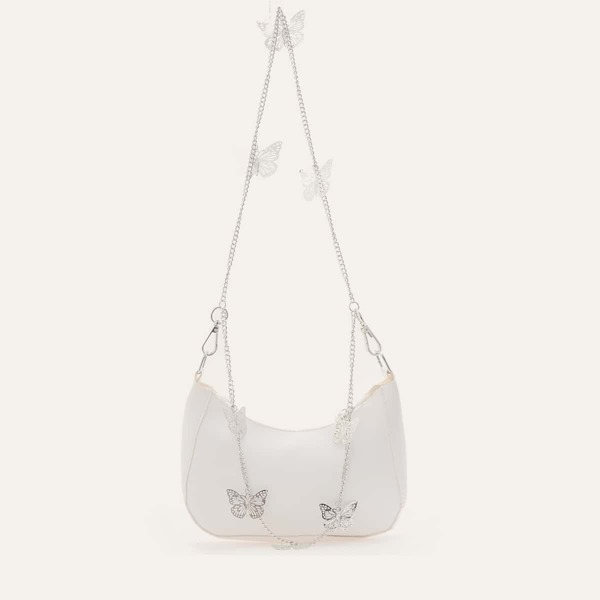 

Metal Butterfly Charm Chain Shoulder Bag, White