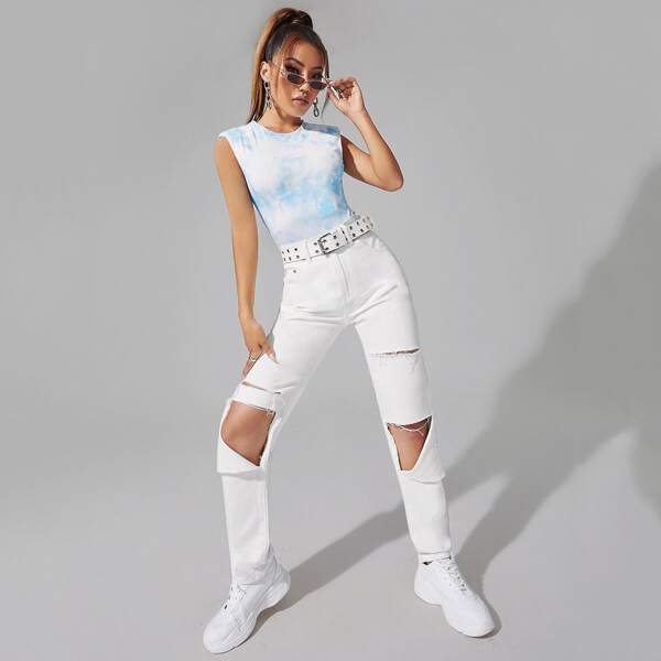 

High Waist Non-Stretch Straight Leg Jeans, White