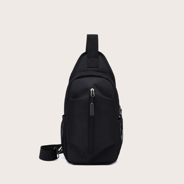 

Men Zip Front Ruched Sling Bag, Black