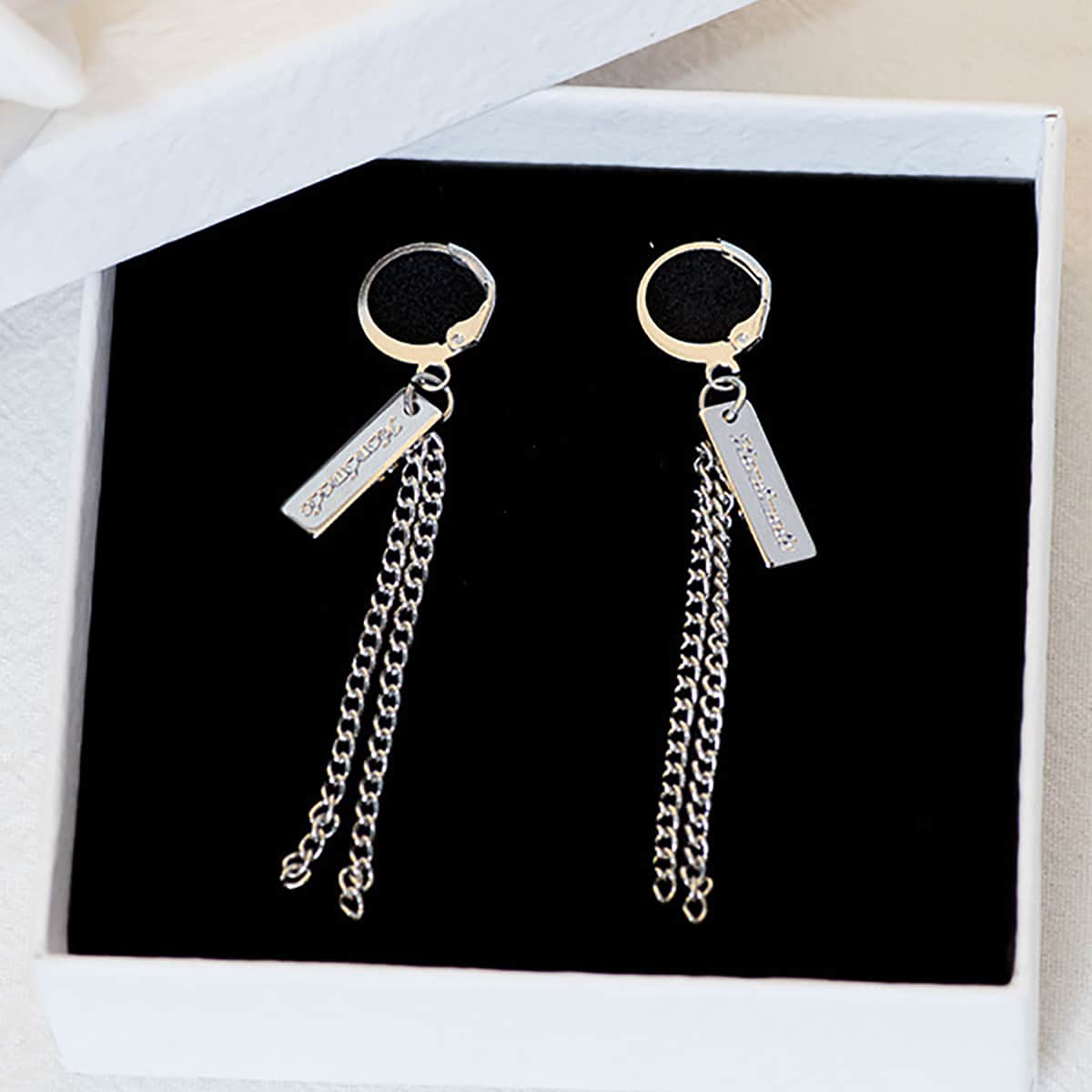 

Chain Charm Drop Earrings, Silver