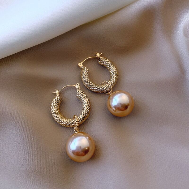 

Faux Pearl Charm Drop Earrings, Gold