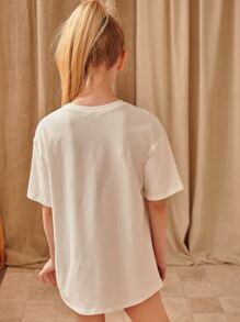 SHEIN Girls Letter & Figure Graphic Dress - Beige - View 2