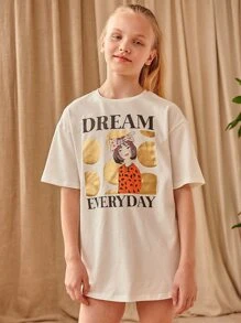 SHEIN Girls Letter & Figure Graphic Dress - Beige - View 4