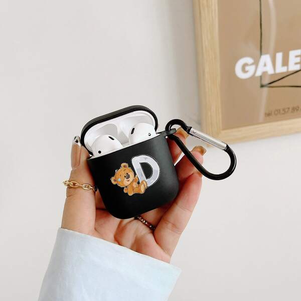 

Чехол для AirPods с принтом буквы и медведя, Чёрный