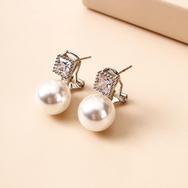 

Faux Pearl Decor Earrings, White