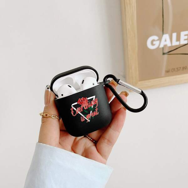 

Rose With Slogan Graphic AirPods Case, Black