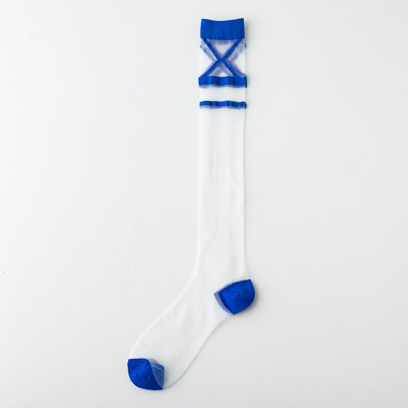 

Criss Cross Striped Over The Calf Socks, Blue